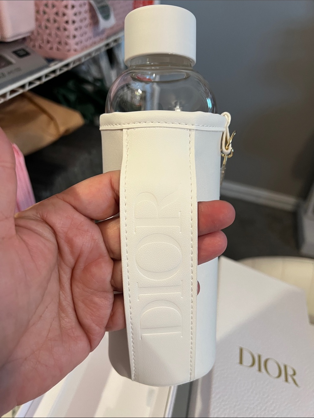 Dior Branded Glass Water Bottle with Handle & Charm - Picture 3 of 4